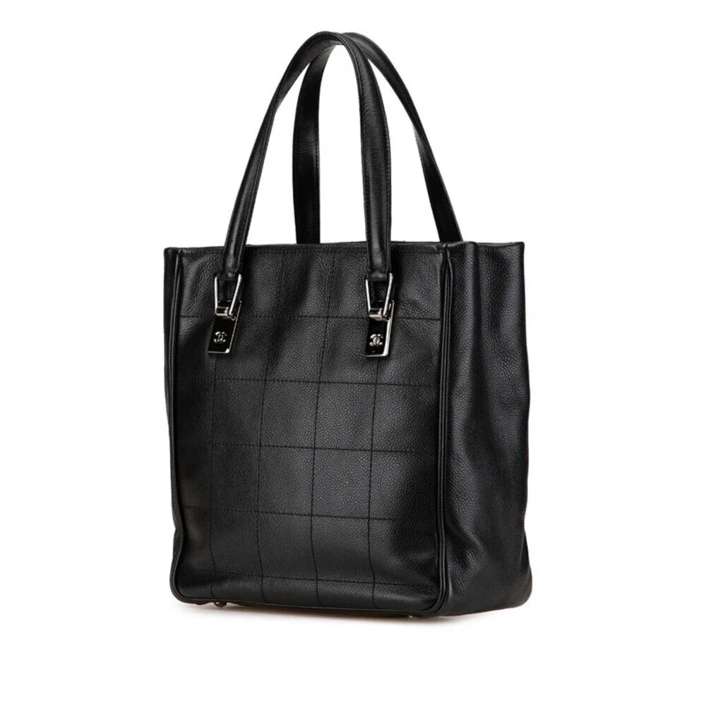 CHANEL Black Caviar Leather Logo Tote Bag